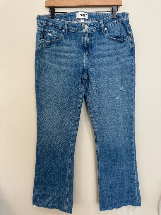 PAIGE Denim - PAIGE Sloane Straight Leg Raw Hem Jeans Size 31 Mid Rise Bliss Distressed